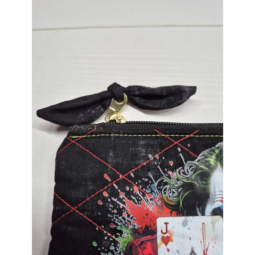 Joker Batman Black Grunge Quilted Bow Pouch - Edgy Versatile Zipper Organizer